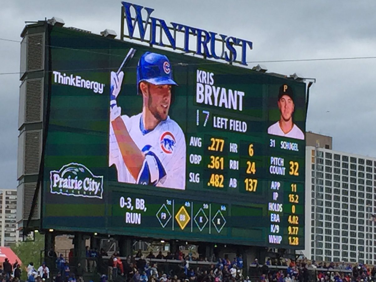 sourcelinemedia's tweet photo. Kris Bryant everybody... (Applause) Nice RBI single followed by another by a Rizzo RBI next at bat. #ColdButHot ;) https://t.co/FmR1Py9RjN
