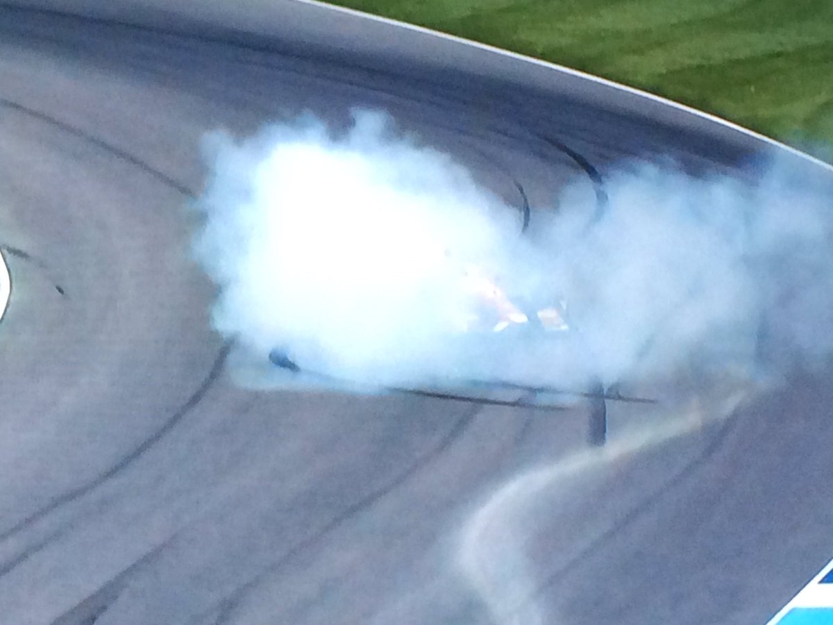 Whoa, Munoz! I wouldn't be celebrating that 20th place finish with burnouts quite yet. #GPofIndy #IndyCar