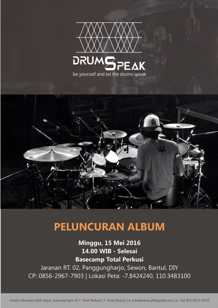 total_perkusi's tweet photo. peluncuran Album Drums Speak hari ini sila datang ke basecamp Total Perkusi acara mulai pukul 14.00 Wib. #DrumSpeak https://t.co/xwV7VLOlne