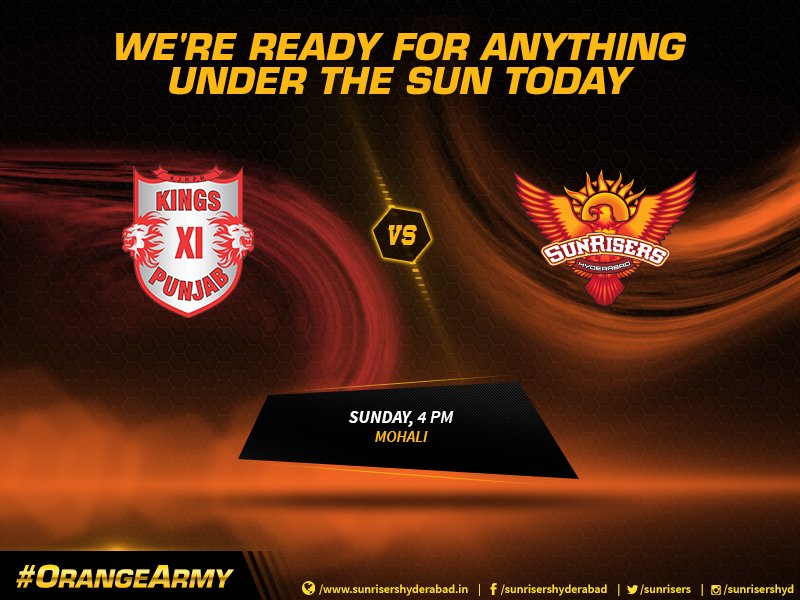 We're fired up and ready to take on the KXIP in their den in today's day match #SRH #OrangeArmy!