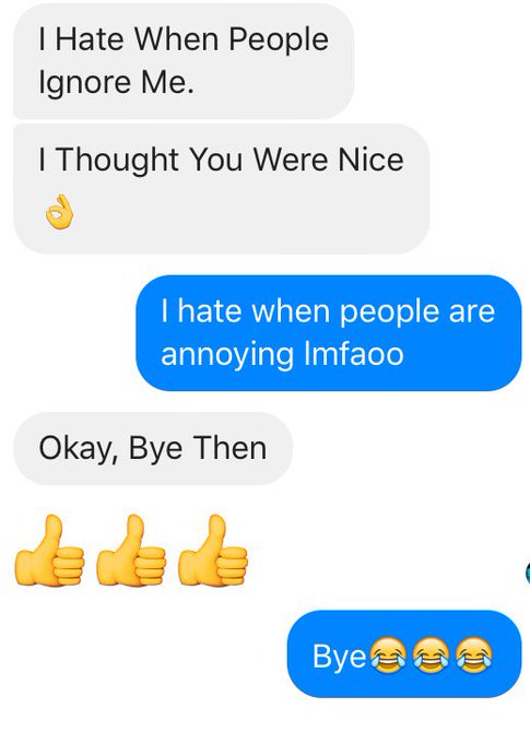 Lmfaoo mf😂😂😭 you got shit all the way twisted I'm not nice 🙄🙄 https://t.co/NDW8p2NXhb