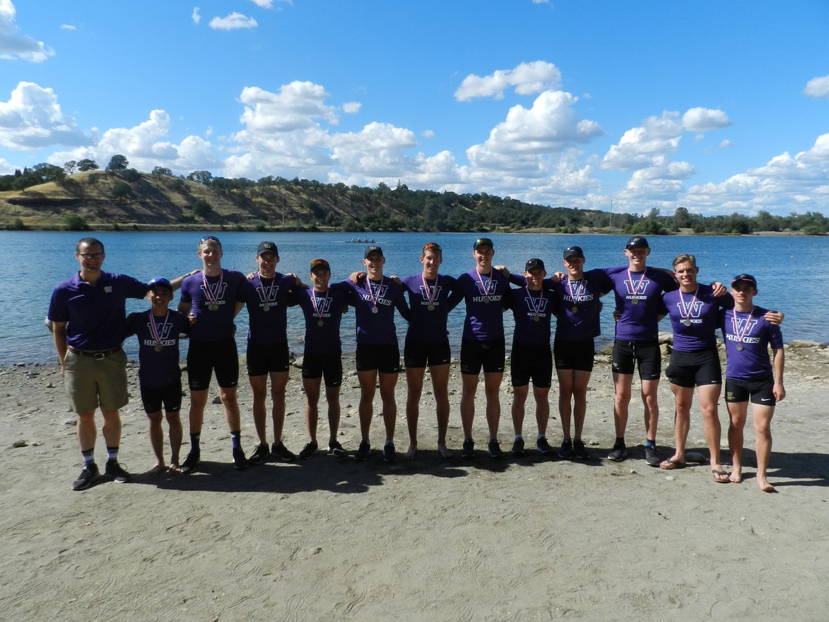UW_Rowing's tweet photo. The UW Men's Open 8+ and College 4+ boats with their medals from today's PCRC! https://t.co/DBjI0zrBF4