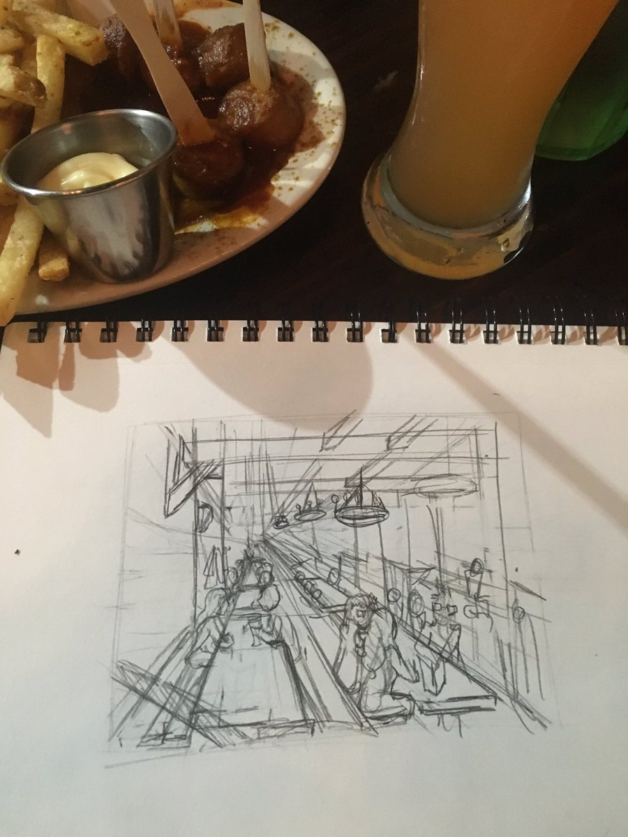 TeaKayArt's tweet photo. Super yummy #currywurst and a lovely place to draw~ @ReichenbachHall is the best! #ReichenbachHall #art #sketch https://t.co/lciVZDRPgE
