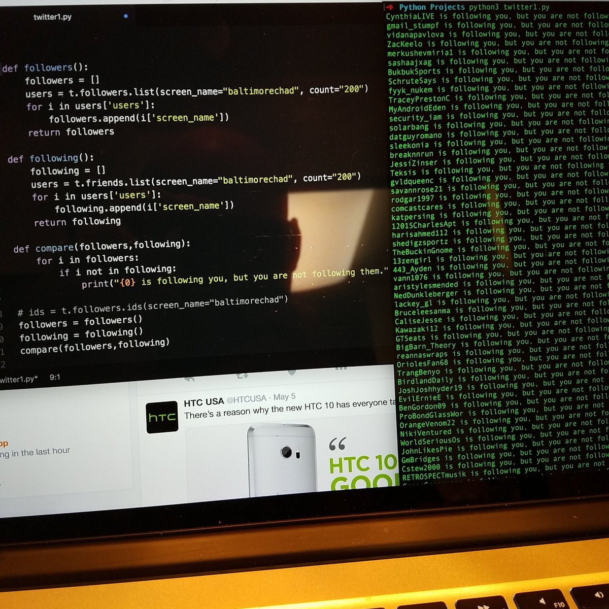 ProgrammerChad's tweet image. A work in progress for sure but I&apos;m happy with my first attempts with the Twitter API.  #python