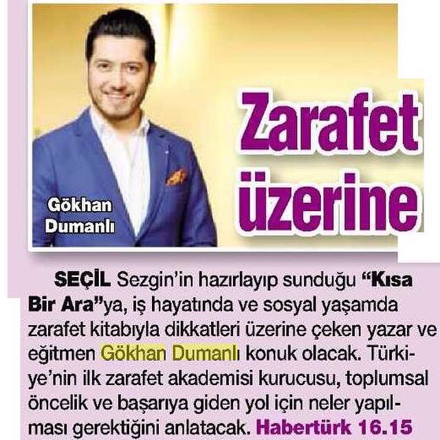 Bugün 16:15 de <a href="/HaberturkTV/">Habertürk TV</a> de Sevgili <a href="/SecilSezgin/">Seçil Sezgin</a> in sunduğu Kısa Bir Ara programnda Kitab  Ve Zarafeti Konuşacağz