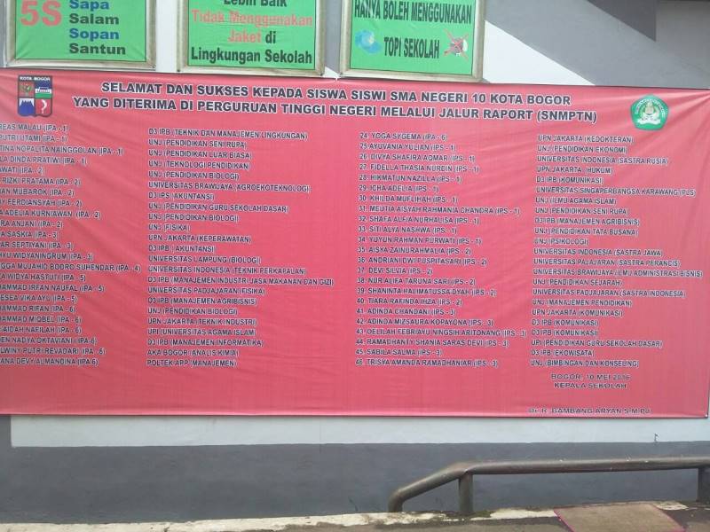 Selamat ya buat kakak kakak yang udah lulus snmptn, semoga sukses di ptn ya kak banggain nama SMAN 10 Bogor :)