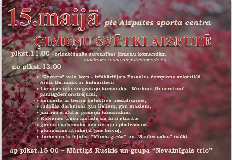 AizputesKn's tweet photo. Šodienas pasākumi pārcelti uz Aizputes KN, no 13:00. Orientēšanās no sporta centra 11:00! https://t.co/amz8WDCyHJ
