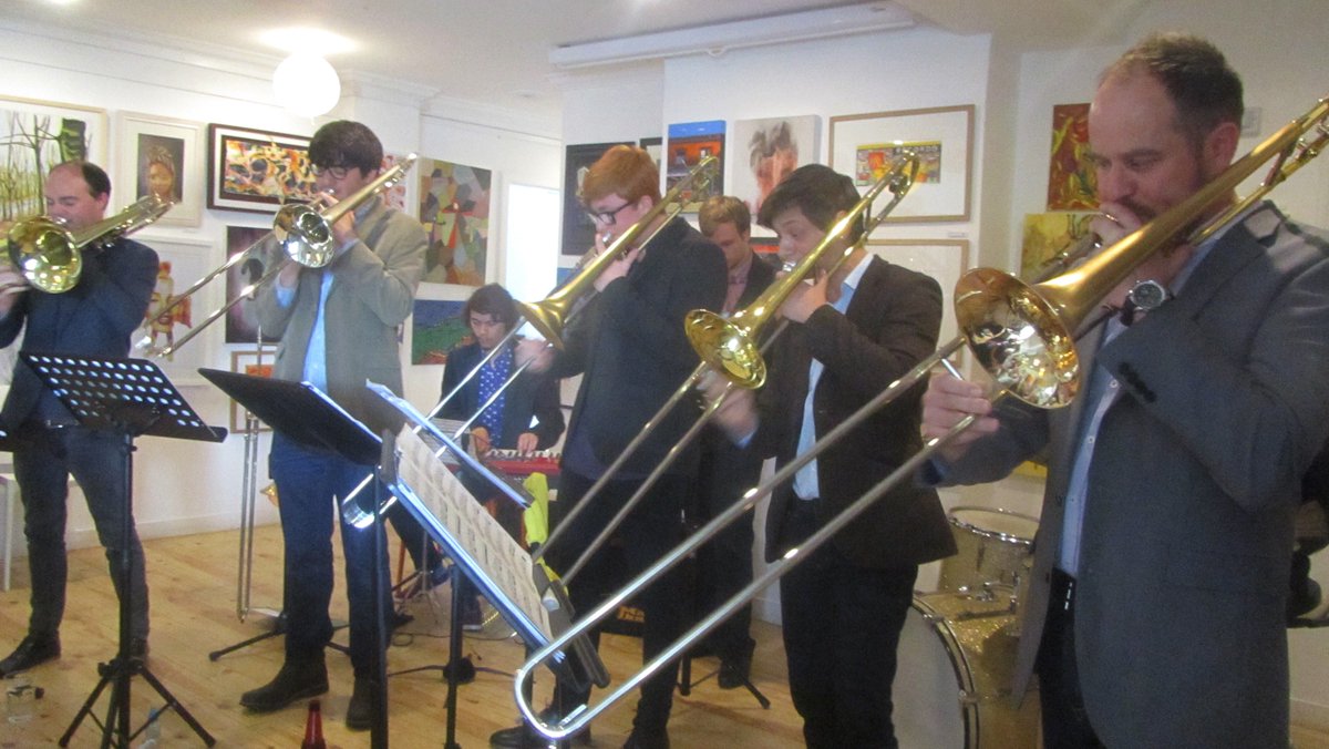 jazz_leeds's tweet photo. One jazz trombone is rare-this afternoon @InkwellArts we've got five! Slide Area - don't miss! 1.30pm @kevholbrough https://t.co/oOINhGJt28