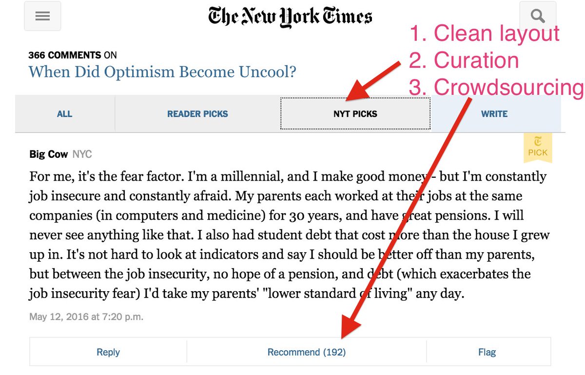 wrobelluk's tweet photo. Dear online portals, please follow @nytimes patterns and reward good behavior
#MakeCommentsGreatAgain
#journalism https://t.co/sIyrrTsb1e