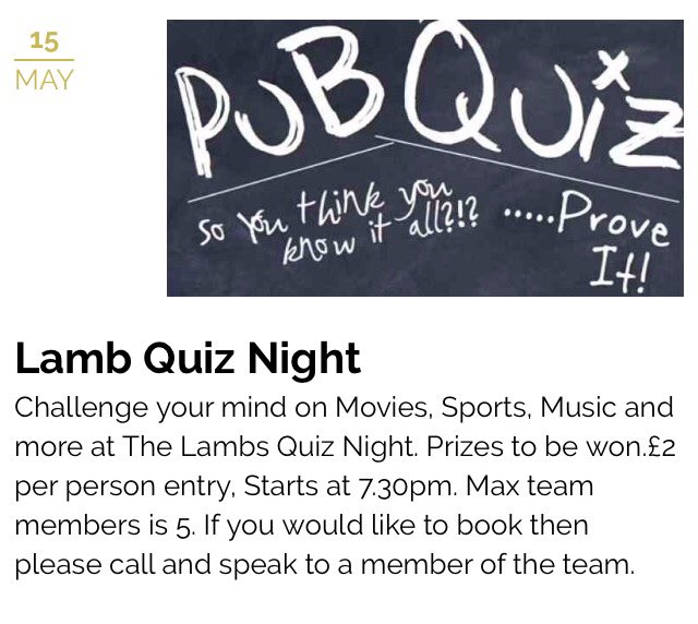 LambHindon's tweet photo. Don't forget to #bookyourteam for tonight's #quiz 7.30pm start @spencer_jeremy  @VisitWiltshire https://t.co/yuQOltkKyl