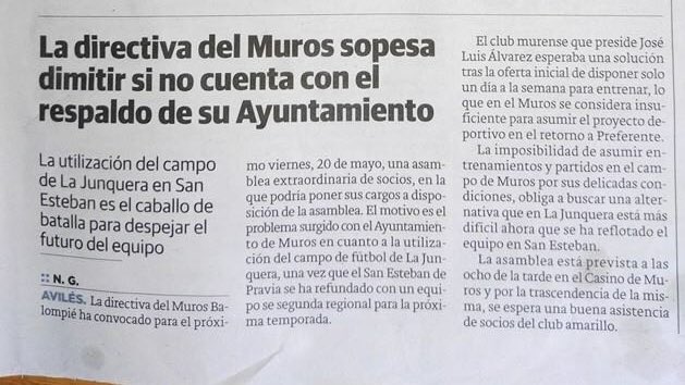La directiva del Muros sopesa dimitir si no cuenta con el respaldo de su Ayuntamiento.