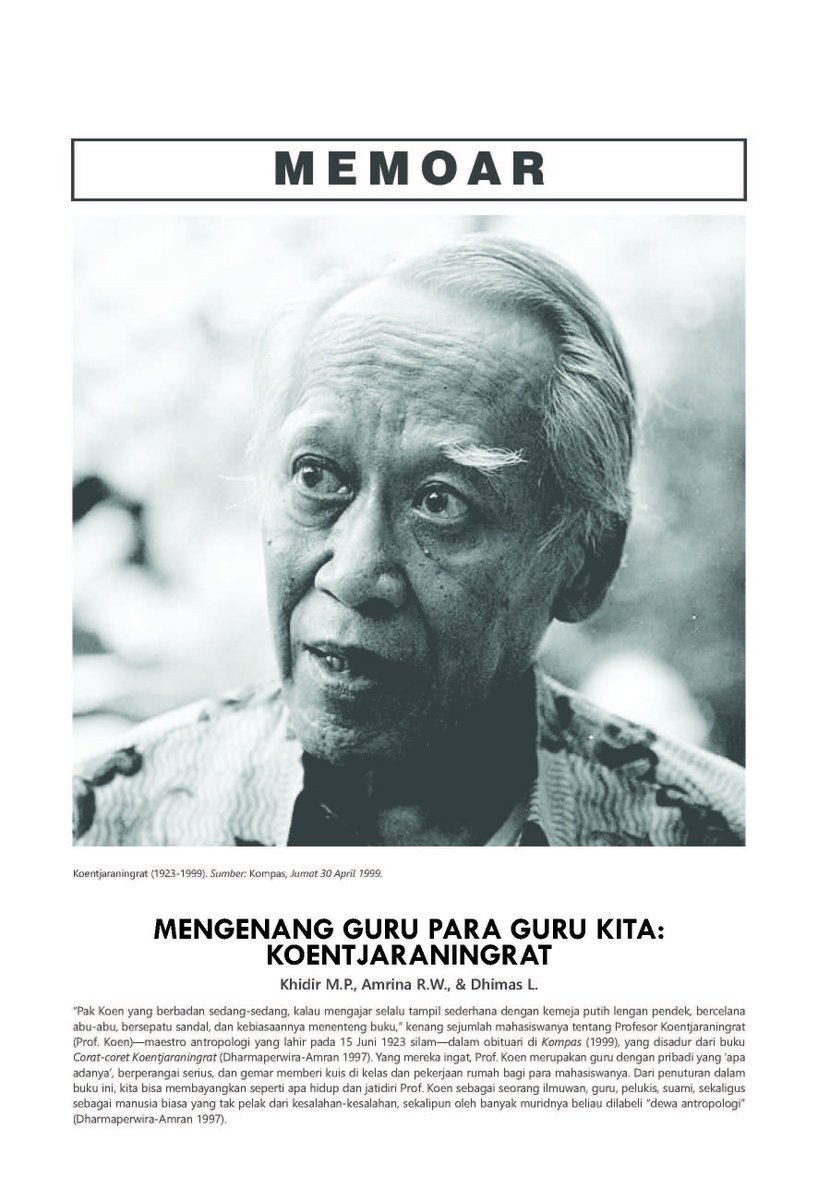 LembarAntro's tweet photo. Banyak yang dengar nama besar Koentjaraningrat, tetapi tidak mengenal sosok legendaris itu. Baca rubrik Memoar #LAB https://t.co/YyhrvROYqJ