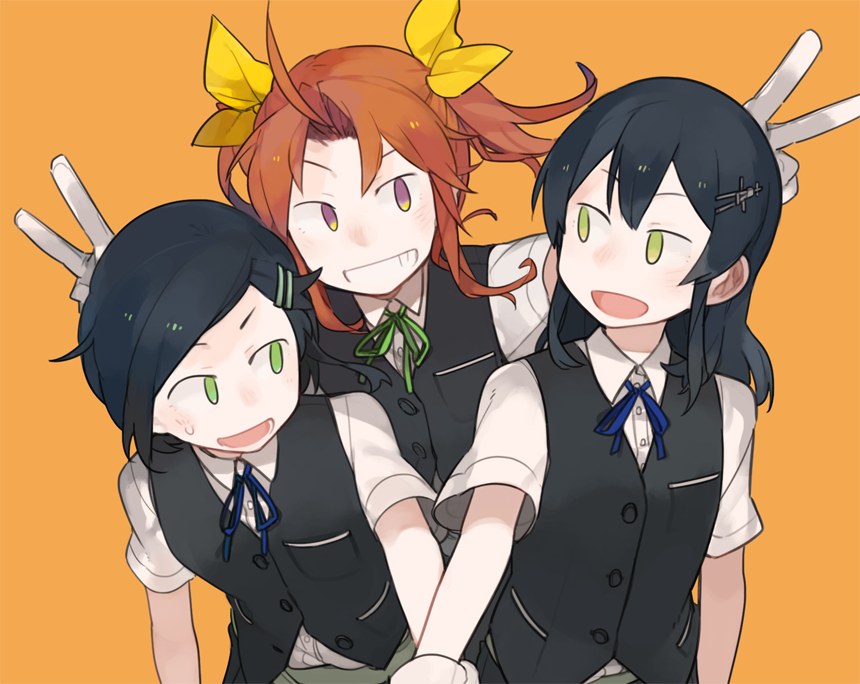 陽炎(艦これ) ,黒潮(艦これ) ,親潮(艦これ) 「いえーい! 」|グライダーのイラスト