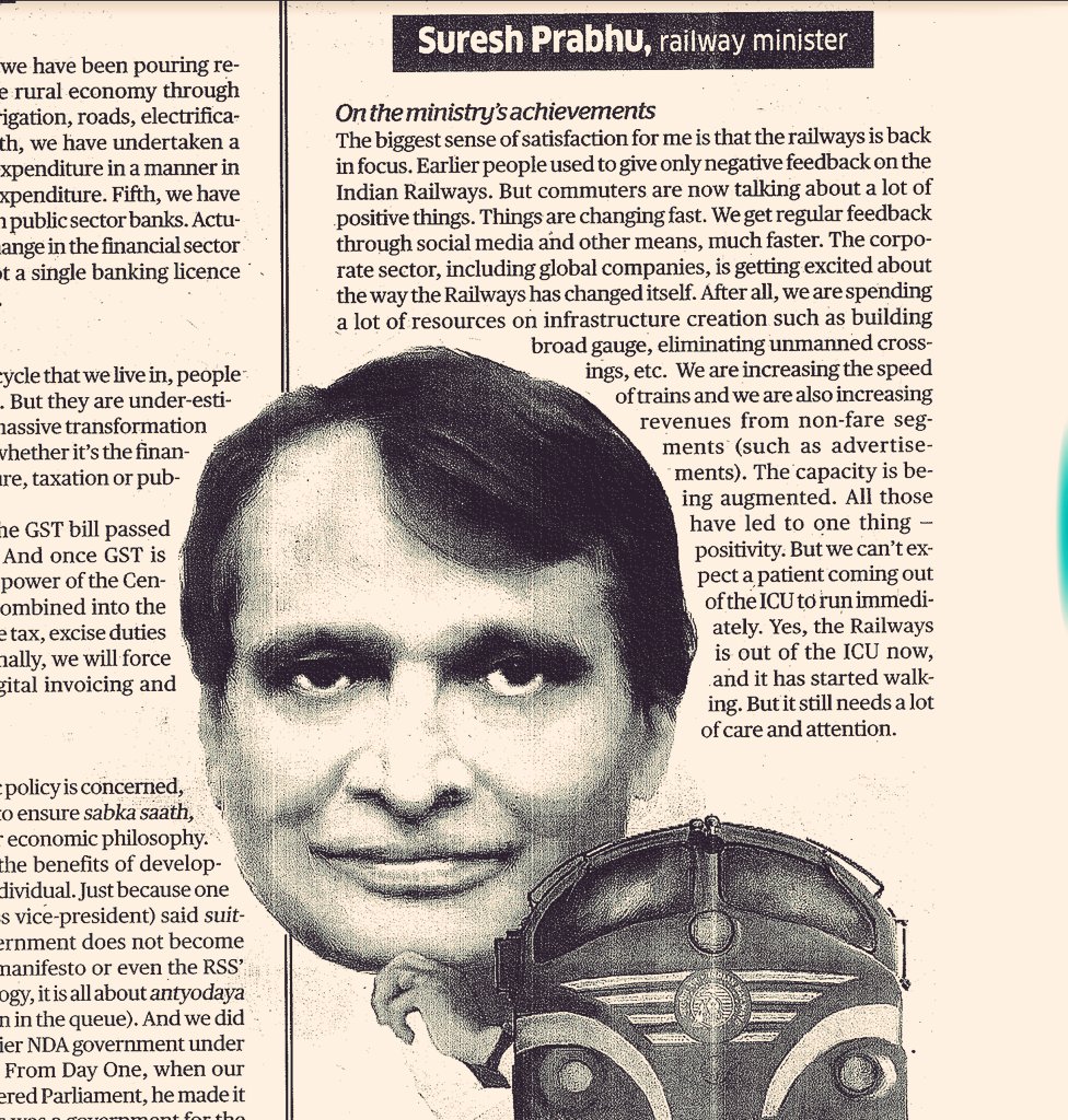 RailMinIndia's tweet photo. MR @sureshpprabhu is in-A team who hv got cracking relatively silently but with equal effect:ET Magazine https://t.co/iFqbQmfYYR