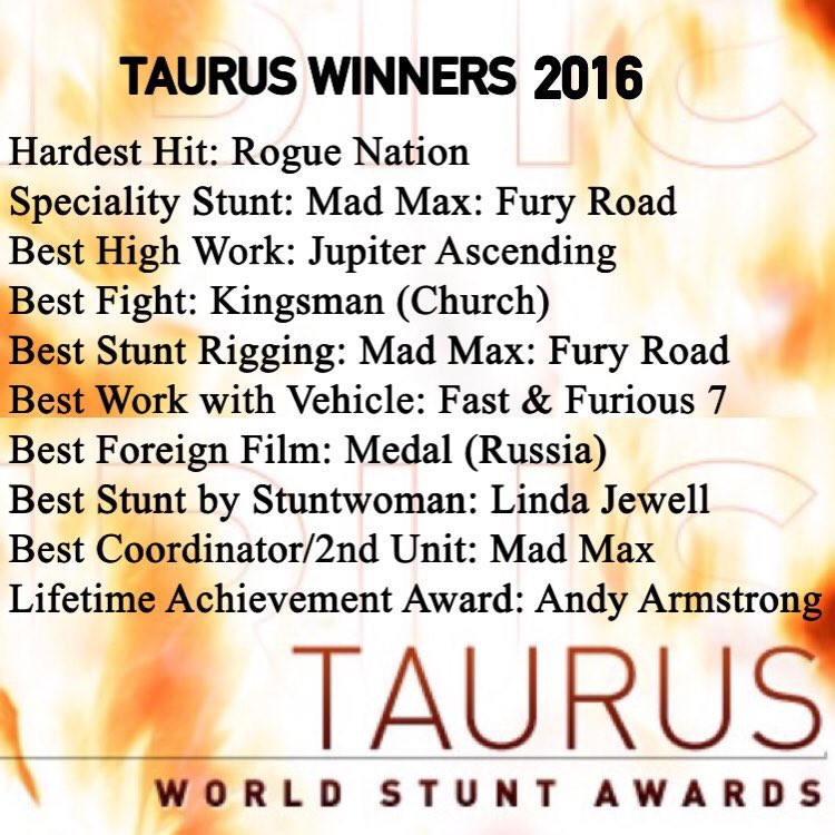 The winners of #taurusworldstuntaward are: ( your all freakin badass winners to me)