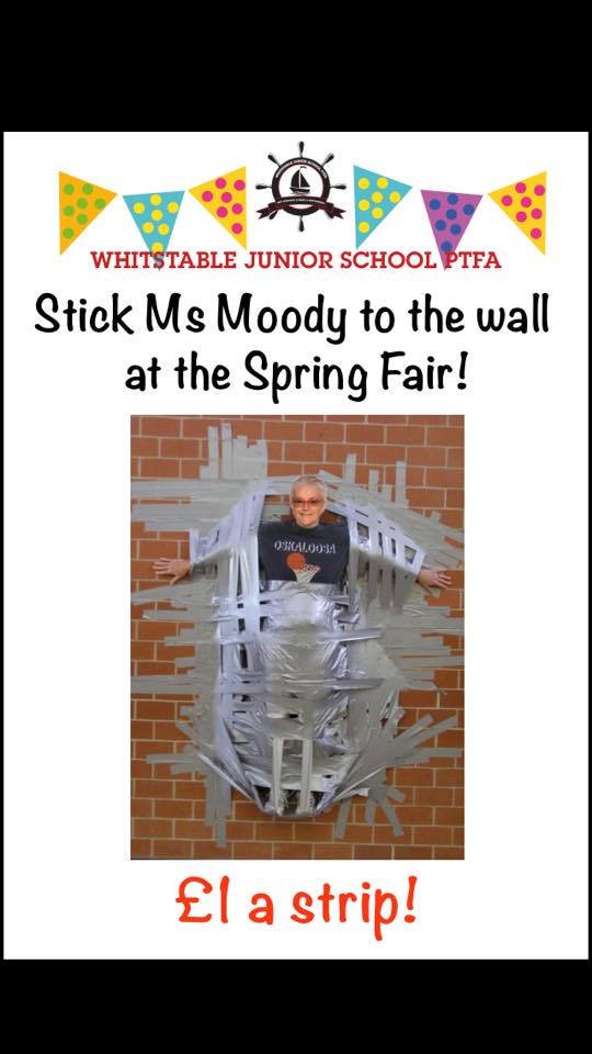 IHeartWJS's tweet photo. This is how much we don't want our lovely Head Teacher to retire!  #Whitstable Juniors Spring Fair 11-2, Sat 21 May. https://t.co/NdytjUjjfq
