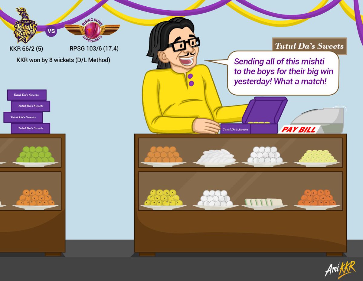 KKRiders's tweet photo. #TutulDa treats all the #Knights with special sweets for the victory against RPS. #KKRvRPS #AmiKKR https://t.co/CdQO8SlhRj