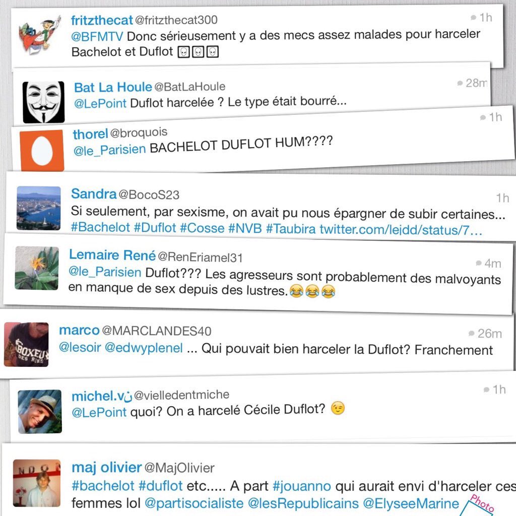Limportant_fr's tweet photo. Petite illustration : huit tweets attrapés au vol... en moins d'une heure... #sexisme #longchemin @CecileDuflot https://t.co/zKGNpM01Oe