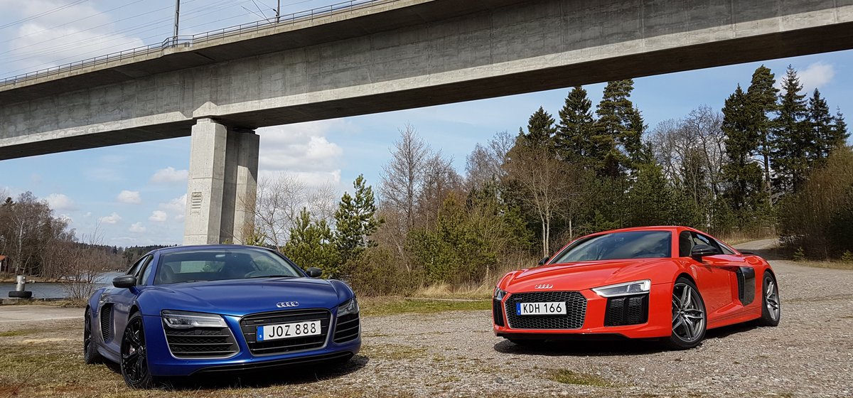 Audibloggen's tweet photo. Nytt reportage med #Audi #R8 #V10 610hk -16 vs Audi R8 V10 Plus 550hk -14 https://t.co/YsthYCQpCz #R8vsR8 #Quattro https://t.co/2gAA8kYLYF