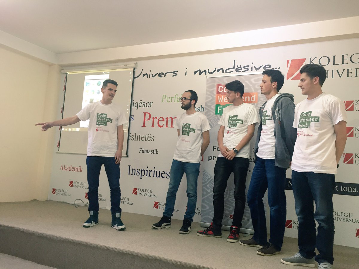 alejtin's tweet photo. #3 presentation at #CodeWeekendFest is e-Menu - a food application. @UniversumKS #code #coding https://t.co/s4ChOhVMQM