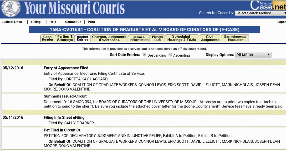 MUGradRights's tweet photo. Follow along w/ Case# 16BA-CV01634. Sign up for Track This Case. #UnionizeMizzou #GradLabor

https://t.co/kpl2K0Go4u https://t.co/XLlCRLJo1F