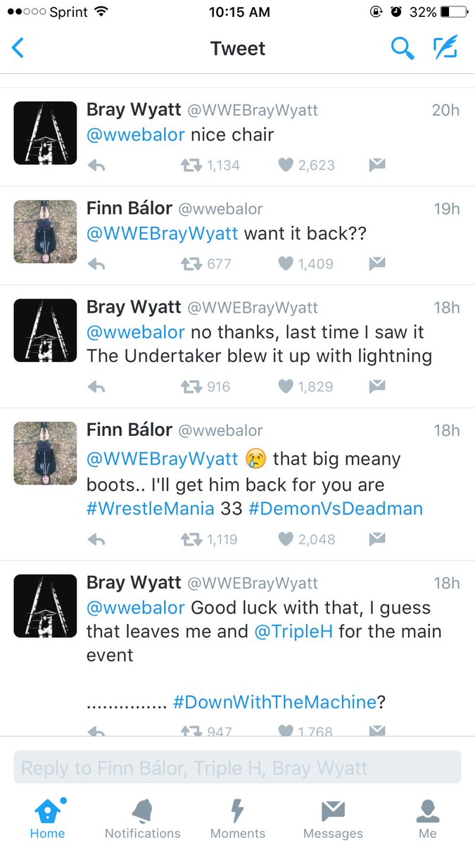 JRman99's tweet photo. just in case y'all missed the exchange of Finn Bálor and Bray Wyatt here it is 😳 #DemonVsDeadman https://t.co/2QYjUZcArZ