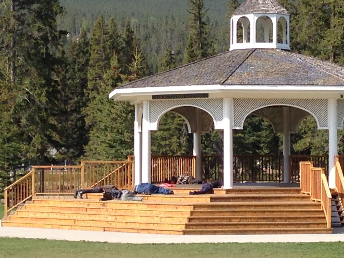 Schmu62's tweet photo. Hey @Banff_Town, when are you guys going to prevent people from sleeping here! It's 10:30am and no one can use it. https://t.co/w6paLUrbqs