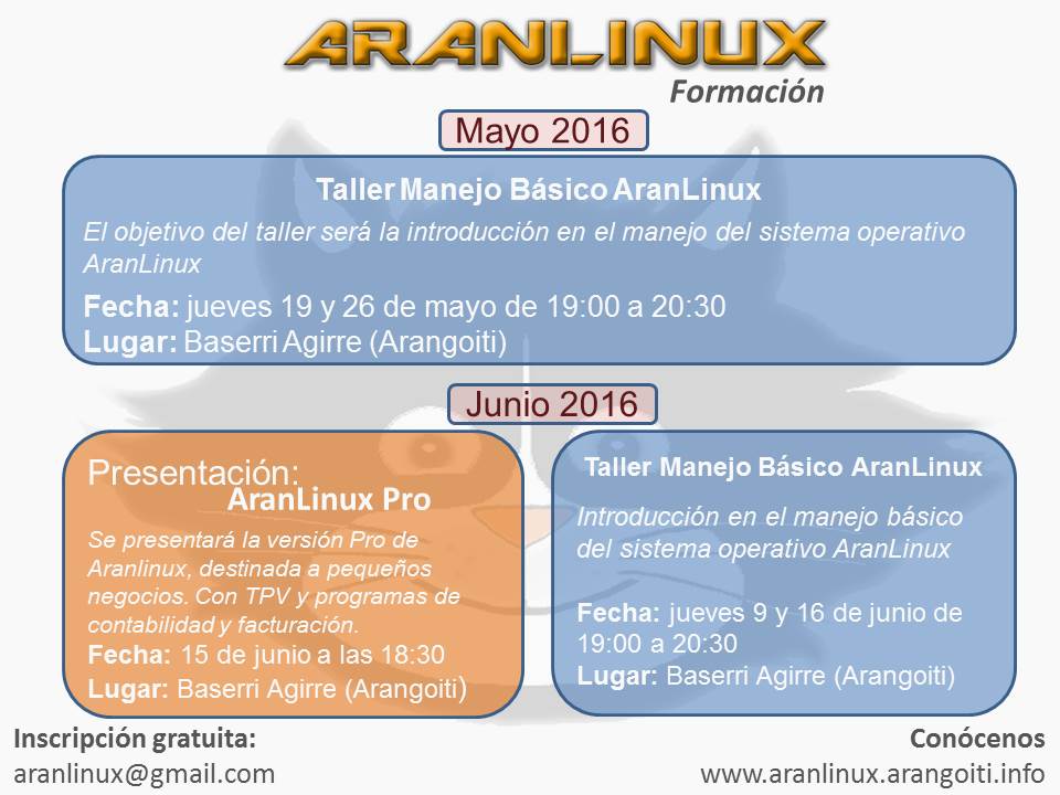 AranLinux's tweet image. Os dejamos con los talleres de Mayo y Junio. ¡Animaros a participar! --&amp;gt; aranlinux.arangoiti.info/2016/05/15/ara…
