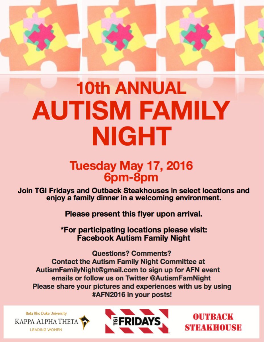 AutismFamNight's tweet photo. Only 2 days until #AFN2016! Make sure to show the flyer to the host on Tuesday for dinner!  #autismawareness https://t.co/GgfLdiHRlH