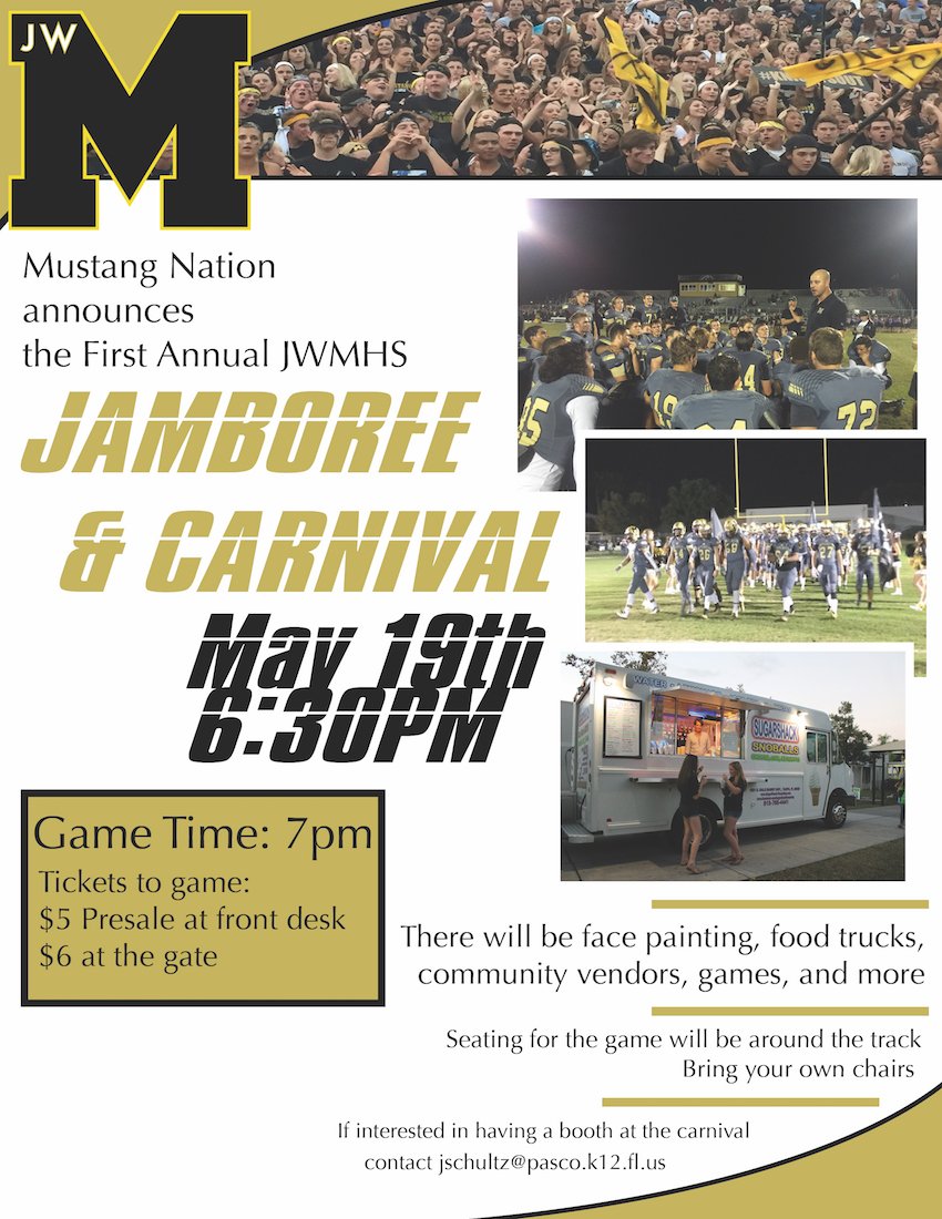 JWMHS's tweet photo. Don’t miss out on all of the fun at the Spring Football Jamboree & Carnival on 5/19!#Live4Football #Live4Mustangs https://t.co/NF2xcXcHIj