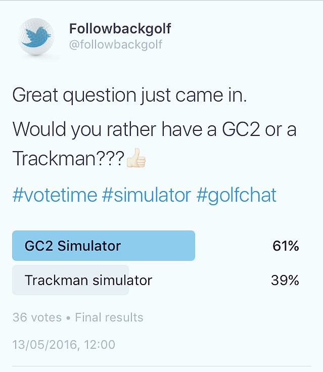 followbackgolf's tweet photo. @ForesightSports GC2 is preferred 👍🏻 #HMT #vote #golf #golfchat #simulatorbattle https://t.co/F4A8aJcooQ