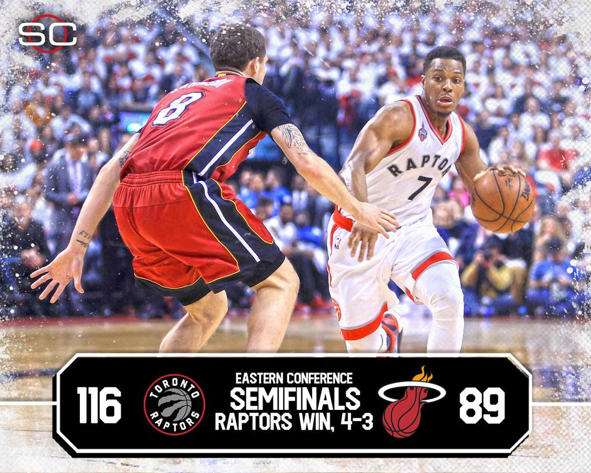 SportsCenter's tweet photo. Toronto takes Game 7! Raptors dominate Heat to advance to 1st Conference Final in franchise history. https://t.co/YgeLEyHDKi