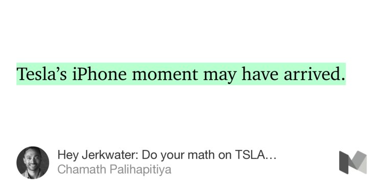 FredeLFardal's tweet photo. “Tesla’s iPhone moment may have arrived.” — @chamath https://t.co/Fi7z3c09QM https://t.co/c1RcESKFOu