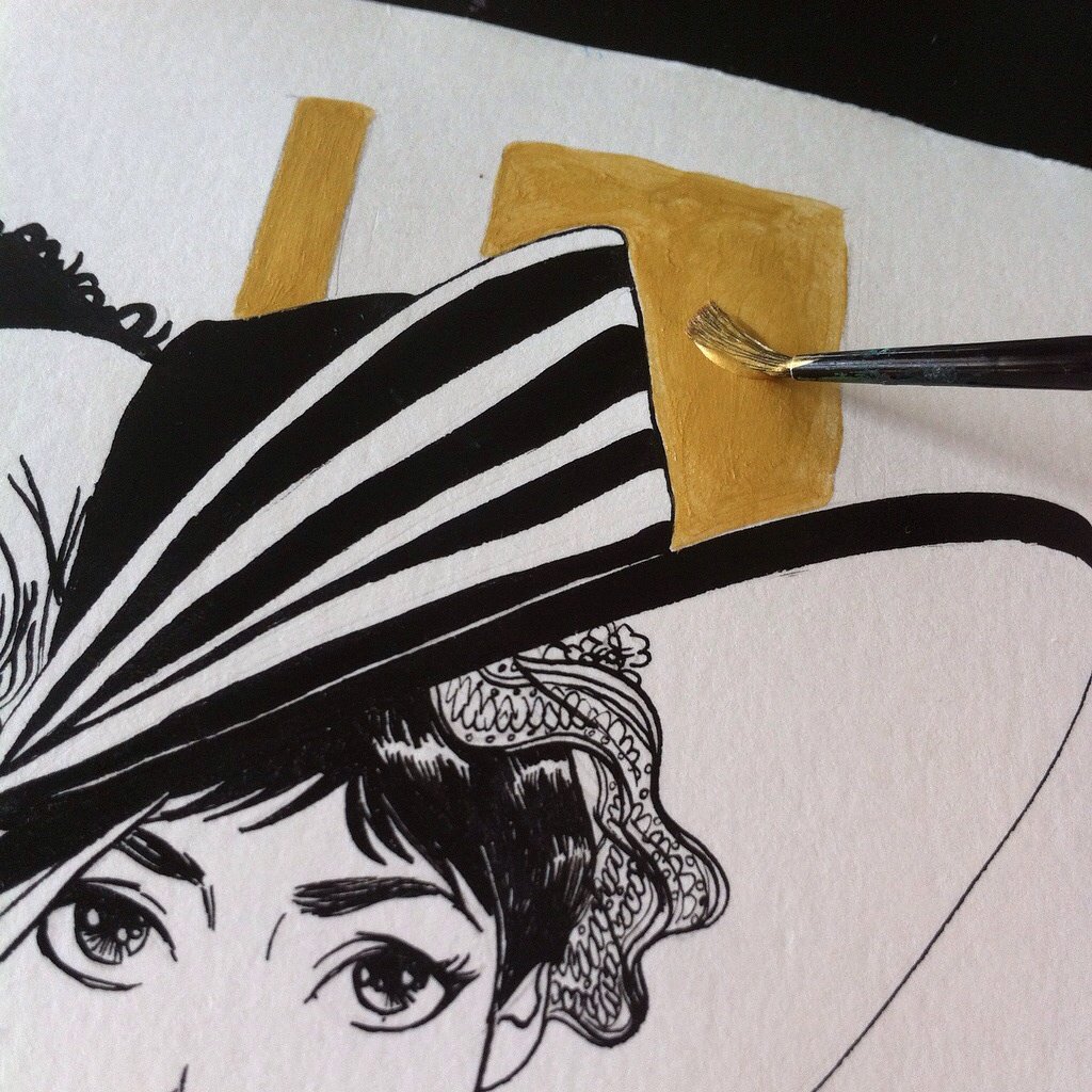 Zapblog_rox's tweet photo. Gold is Gold :) #art #illustration #gold #painting #black #ink #AudreyHepburn #myfairlady #dessin #drawing https://t.co/54YSycDKIT