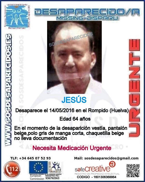 guardiacivil's tweet photo. Colabora
Jesús necesita medicación y ha #desaparecido en el Rompido #Huelva
Si le ves
📞062
📞112
Tu RT es importante https://t.co/cueZRqqyA7