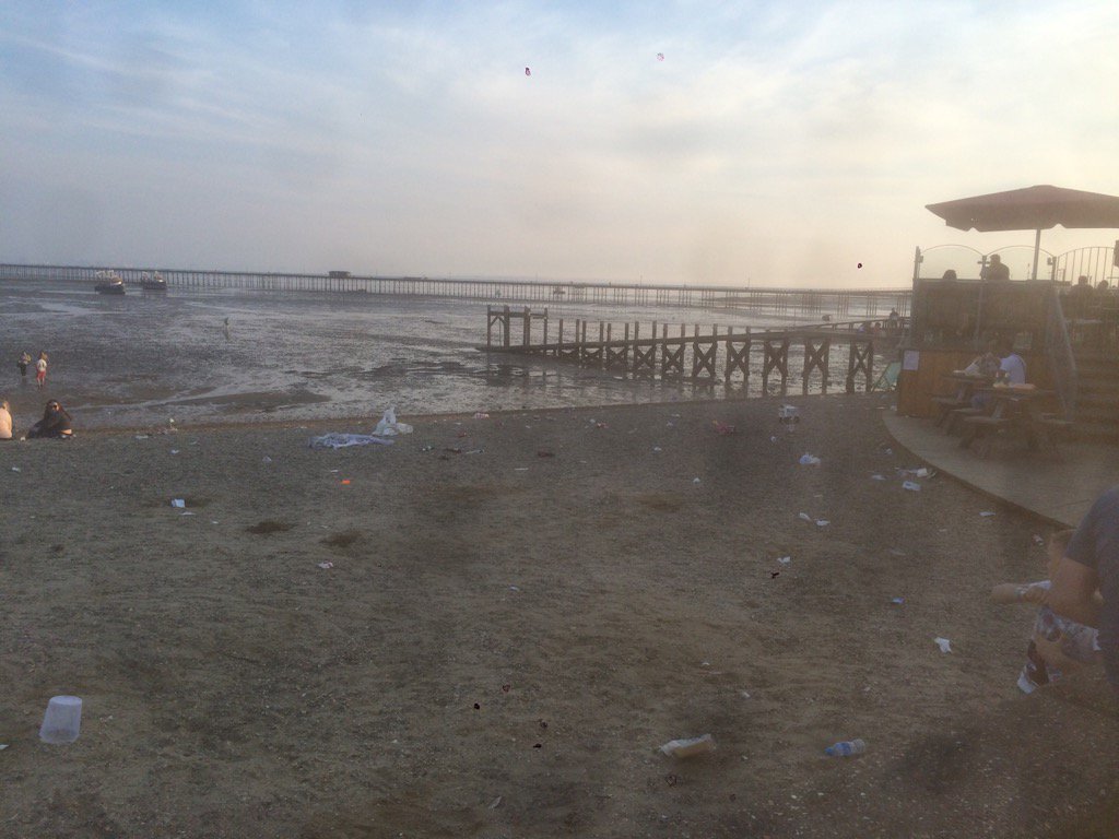 Southend on sea...who needs bins when you have a lovely stretch of sand to destroy?