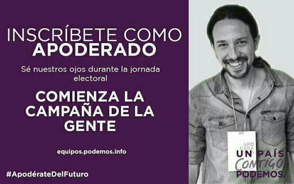 PODEMOSUsera's tweet photo. #ApoderateDelFuturo sé nuestros ojos durante la jornada del #26J 
https://t.co/2tbjQg1nkI  #SumamosParaGanar https://t.co/g4N5CZcaCC