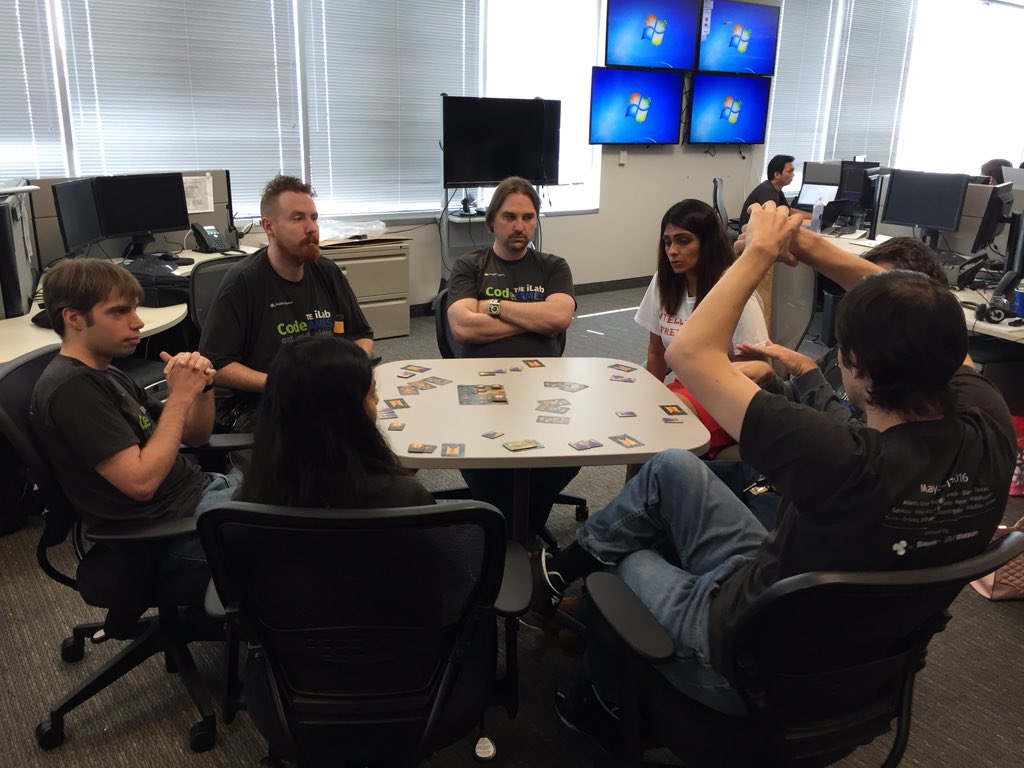 blinola's tweet photo. 2016 Code Games at @Wolters_Kluwer: 2 Dallas teams relaxed with a game of Avalon. #IrvingCodeGames2016 @WKTAAUS https://t.co/ARe4bbBCyT
