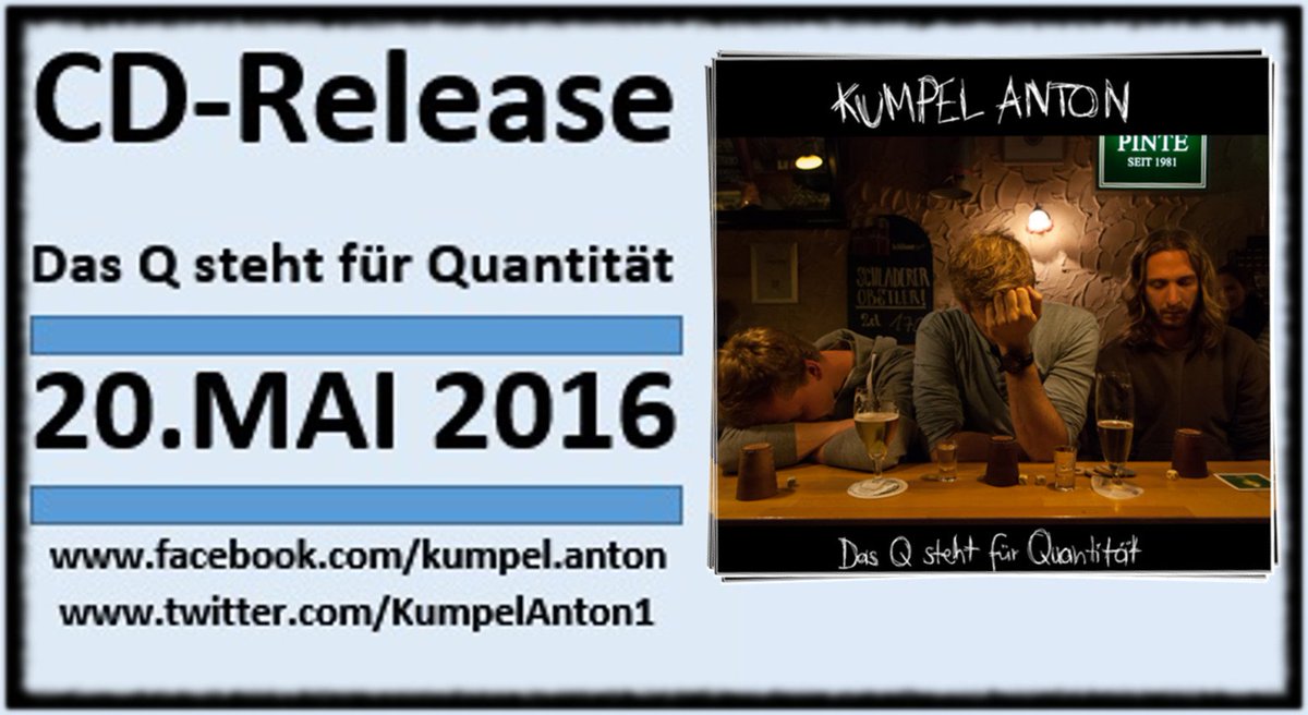KumpelAnton1's tweet photo. Am 20.05.2016 erscheint unser Debüt-Album "Das Q steht für Quantität"
Liedermachende Punks aus Bochum
#DasQ #20May https://t.co/jX0oubNC0h