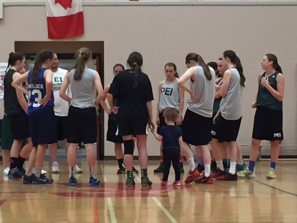 jasonmacpei's tweet photo. @basketballpei u17 Girls prepping for Nationals. With a special guest #13thplayer #putmecoach @CoachKHamilton https://t.co/AS8MIeuteb