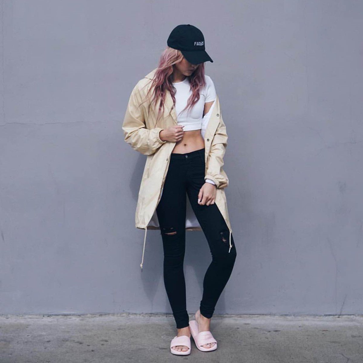 knyew's tweet photo. The lovely @Flamcis rocking the @Knyew "Faded Cap" + "Trench Coach Jacket" | #KNYEW #Flamcis #Faded https://t.co/ksWwTtrFCe