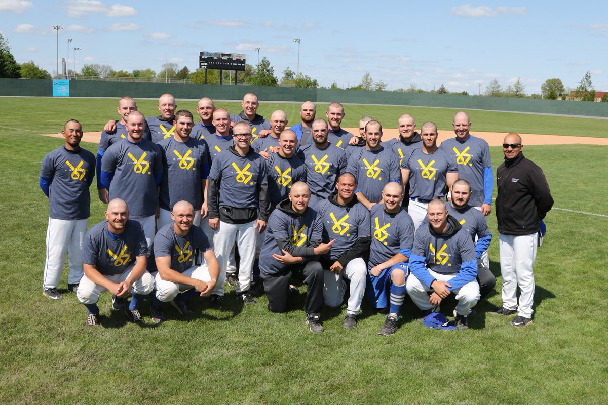 GoMastodons's tweet photo. Haircuts are done ... @IPFWBaseball and the @Vs_Cancer Foundation partner in support to cure kids' cancer #IPFWbb https://t.co/liCJkyexlD
