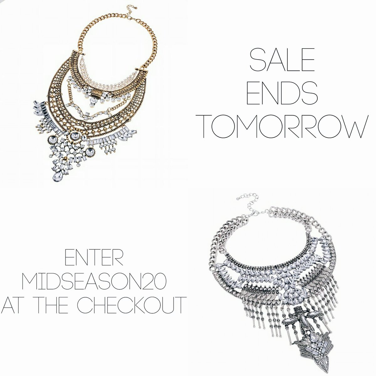 SALE ENDS TOMORROW 💋 enter MIDSEASON20 at the checkout • our necklace line now has 30% off • shopavaaya.com