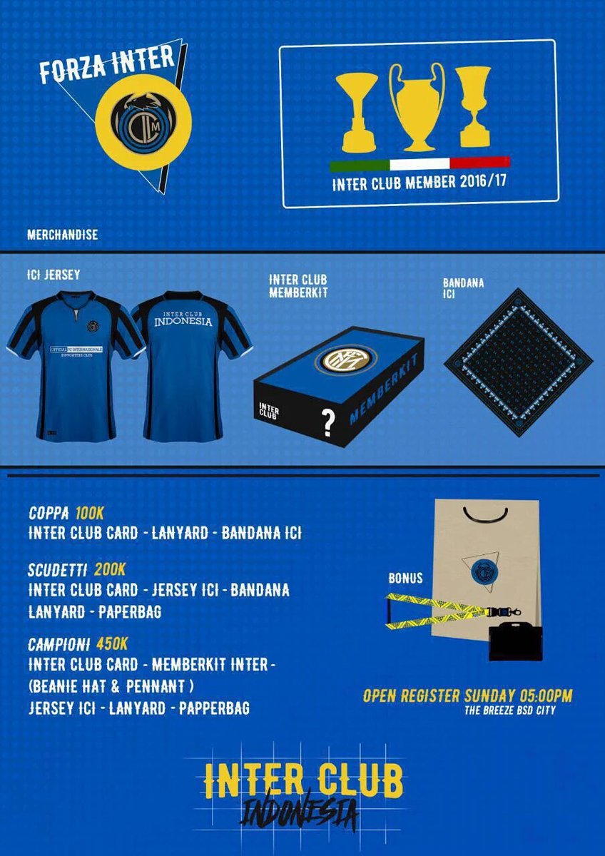 Paket Membership ICC 2016/17 sudah mulai di buka.
Pendaftaran hubungi Div. Membership cukeng 085713416616