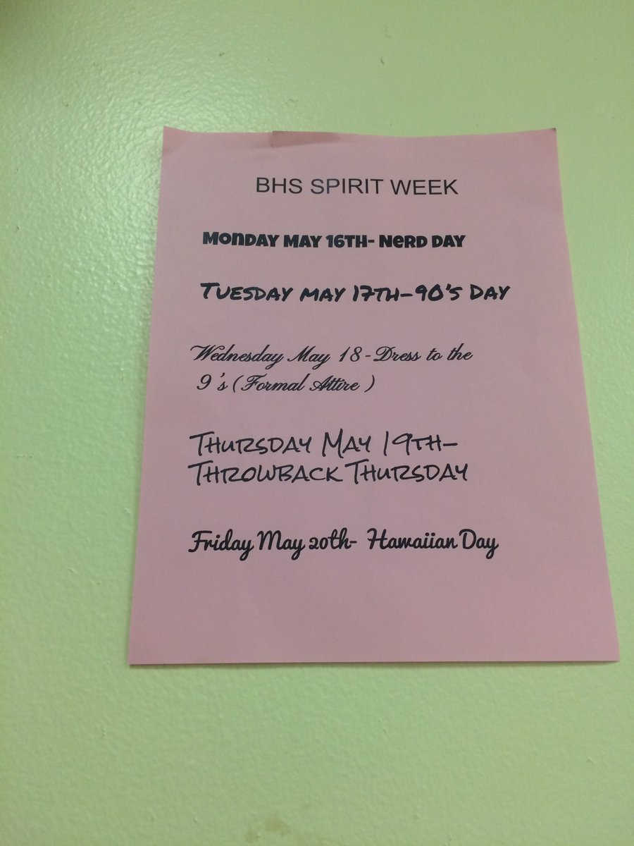 bears_brewster's tweet photo. Here is the spirt day, days! I hope to see you all to be participating in this spirt week. https://t.co/ZTg6qKDqWI