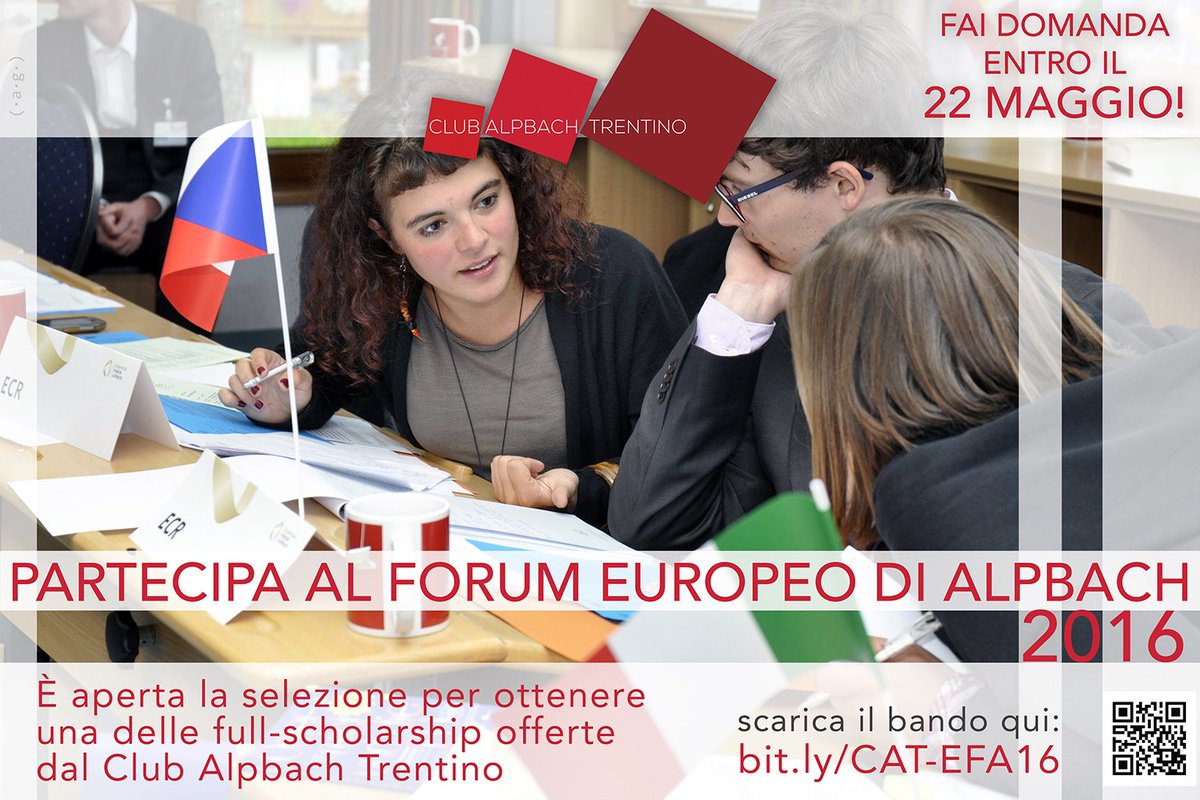 Alpbach_TN's tweet photo. Partecipa al @forumalpbach con il nostro Club: scarica bando da https://t.co/OyFVinrOs0 e fai domanda entro il 22/5! https://t.co/QnaEhi43Yr