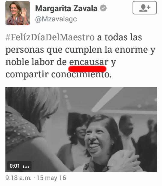 radioamlo's tweet photo. LaCandidata a la presidencia para el 2018 @Mzavalagc felicita a los maestros y escribe #encausar en vez de #encauzar https://t.co/XKfe8SidDO