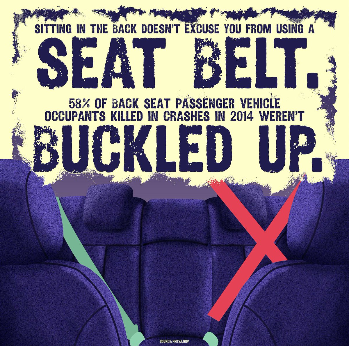 NHTSAgov's tweet photo. You still need a seat belt in the back seat.

Always: #buckleup. #ClickItOrTicket https://t.co/sW63uFQPsx