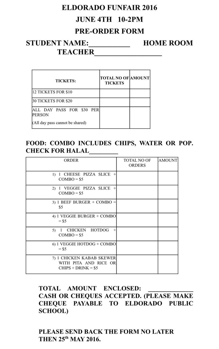 eldoradofunfair's tweet photo. @EldoradoPDSB's June 4th Fun Fair preorder forms have gone home with students. Please see attached images. Pls RT. https://t.co/fEG6XmJqjW