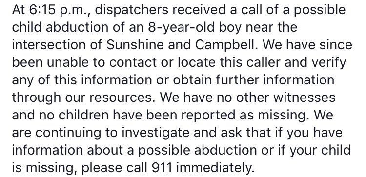SGFPolice's tweet photo. Possible abduction has not been verified. Please call 911 if you have any info. #sgf https://t.co/wLf4L7OUoE